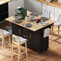 isla de cocina con ruedas y mesa extensible 120 cm enchufes y cajones
