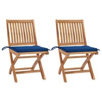 pack 2 uds sillas de jardin  silla de exterior  sillon con cojines azul real madera de teca cfw3108121