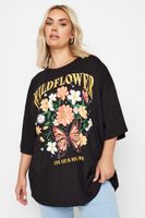 yours camiseta negra de algodon con flores wildflower mujer curvy y tallas grandes yours