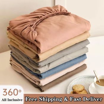 Sábana bajera de algodón suave con banda elástica, Funda de colchón de Color sólido para cama individual doble King Queen 140/150/160/180/200