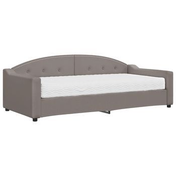 Cama Para Adulto | Cama Individual | Sofá Cama Con Colchón Tela Gris Taupe 90x200 Cm