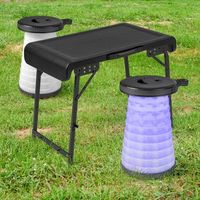 conjunto de mesa plegable camping y 2 taburetes plegable telescopico portatil con led altura ajustable para playa picnic barbacoa negro