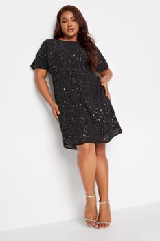 Luxe Vestido Recto Con Lentejuelas Aberturas En Hombros, Mujer Curvy Y Tallas Grandes, Luxe: Ultimate Embellishment