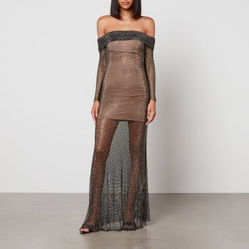 Self-Portrait Rhinestone-Embellished Macramé Maxi Dress - UK 14/US 10