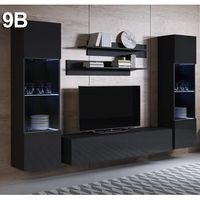 mueble de salon con led  composicion de salon tv  mueble tv  conjunto de salon  ancho 260cm  modelo luke 9b  negro acabado brillo