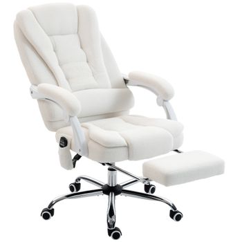 Vinsetto Silla de oficina dirección masajeadora calefactable altura regulable respaldo reclinable tela de lino blanco   Aosom España