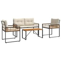 juego de muebles de exterior con cojin 4 piezas  mobiliario de jardin crema