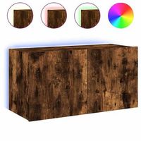 mueble tv de pared  mueble de salon  armario tv con luces led roble ahumado 80x35x41 cm