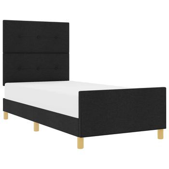 Cama Individual | Cama Para Adulto | Estructura De Cama Con Cabecera Negro 80 X 200 Cm Tela
