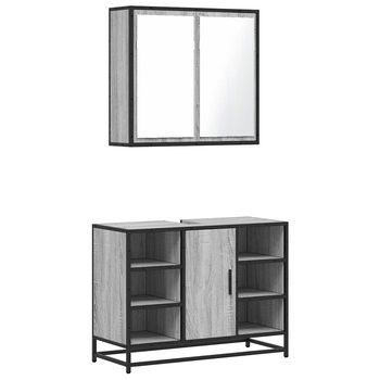Set De Mueble De Baño | Armarios De Baño 2 Uds Madera Contrachapada Gris Sonoma