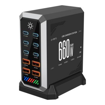 [GaN Tech] Cargador USB PD de 660W con 10 puertos 6USB-C + 4USB-A QC 140W PD 3.1 Estación de carga de escritorio de carg