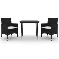 set comedor de jardin 3 uds  conjunto mueble jardin mesa y sillas y cojines ratan sintetico y vidrio