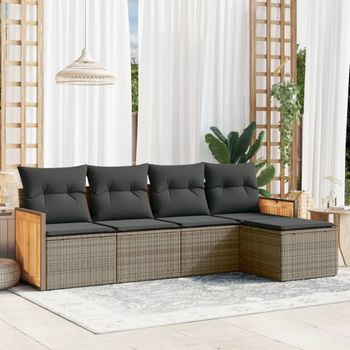 Conjunto De Sofás Jardín Con Cojines 5 Uds | Mueble Jardin Mesa Y Sillas Ratán Sintético Gris Cfw350675