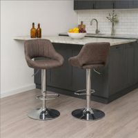 taburete de bar regulable y giratorio en tela marron