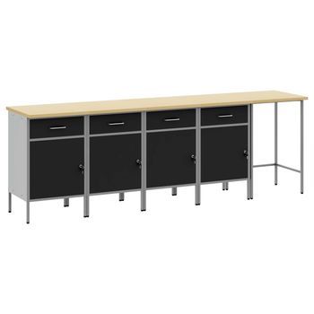 Conjunto De Armarios De Trabajo Con Cajón 5 Uds. Negro Y Gris Vidaxl
