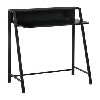Escritorio De Ordenador 84x45x85cm Con Estante Y Pasacables, Mesa De Estudio De Mdf Y Metal, Negro