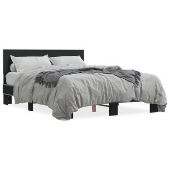 Estructura De Cama Madera De Ingeniería Y Metal Negro 140x190cm Vidaxl