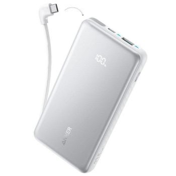Power Bank Anker Zolo 20000 mAh 22,5 W Blanco con cable retráctil USB-C