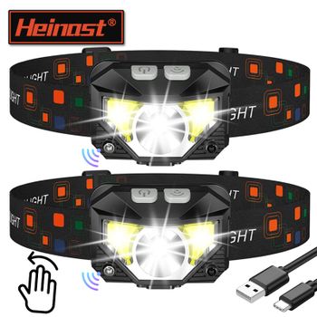 Potente linterna frontal con Sensor LED, linterna frontal recargable por USB, linterna frontal para búsqueda de acampada, linterna frontal para pesca