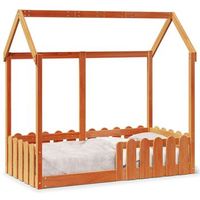 cama con forma de casa de ninos madera maciza marron 70x140 cm