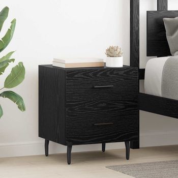 Mesita De Noche - Mueble De Dormitorio - Madera Y Acero - Roble Negro (40x35x47.5cm)