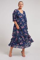 yours london vestido largo azul marino de flores con volantes mujer curvy y tallas grandes yours london
