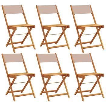 Pack 6 Uds Sillas De Jardín | Silla De Exterior | Sillón Plegables Madera Maciza Y Tela Taupe