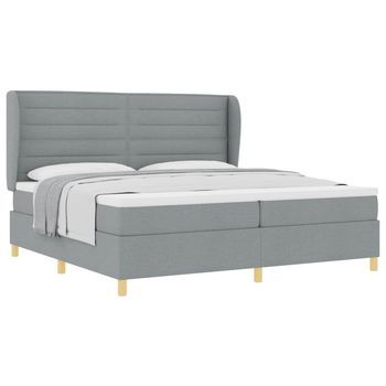 Cama Tapizada 203x200x128 Cm Madera Tratada, Madera Maciza De Pino - Gris