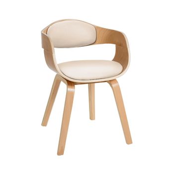 Silla de madera con asiento en Simil cuero Natural/crema