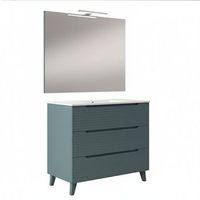 kibath mueble de bano con lavabo espejo y aplique led boreal 100x45 cm acabado azul oceano mate 3 cajones con patas