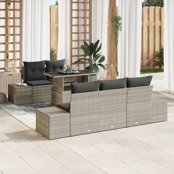 Juego De Sofá De Jardín De 6 Piezas Con Cojines Gris Claro Rattán De Polímero V2123 Unico / Beige