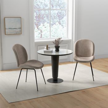 Juego De 2 Sillas De Comedor Con Respaldo Y Base De Metal Sillas De Terciopelo Para Cocina Sala De Estar Y Dormitorio 49 X 65 X 87 Cm Café Cfw48537