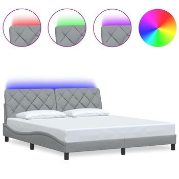Cama Matrimonial | Cama Para Adultos | Estructura De Cama Con Led Sin Colchón Gris Claro 180x200 Cm