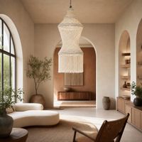 lampara de techo de conchas beige hecha a mano 52x52x140 cm