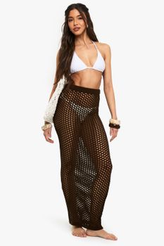 Falda Maxi De Punto Y Croché Para La Playa, Brown