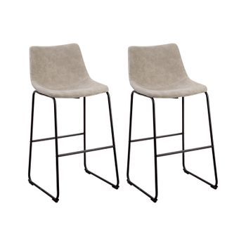 Conjunto De 2 Taburetes De Bar Tapizados En Tela Beige Patas De Metal Negro Reposapiés Industrial Franks