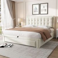 cama doble de 140x200 cm con almacenamiento hidraulico 2 cajones cabecera ajustable somier de laminas facil montaje en terciopelo color beige