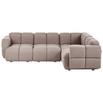 Sofá Modular De 4 Plazas Esquinero Izquierdo Moderno Compuesto Por Cuatro Módulos Seccionales Tapizado En Tela Gris Pardo Maksaberg