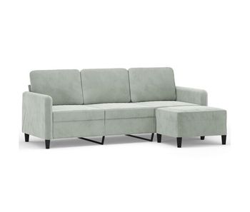 Vidaxl sofá de 3 plazas con taburete de terciopelo gris claro 180 cm