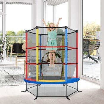 Cama Elástica Para Niños 165 Cm Con Red De Seguridad Y Almohadilla Para Muelles Estructura De Acero Multicolor Cfw22175