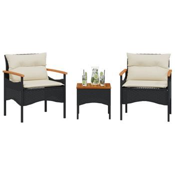 Set De Sofás De Jardín Con Cojines 3 Uds | Conjunto Mueble Jardin Mesa Y Sillas Ratán Sintético Negro Cfw69949