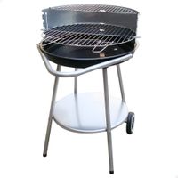 barbacoa portatil redonda con doble parrilla y 4 alturas regulables 51x51x82 cm negro y gris