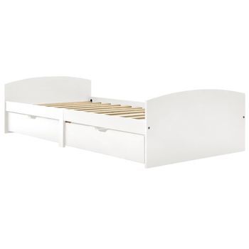 Cama Para Adultos | Estructura De Cama 2 Cajones Madera Maciza Pino Blanca 90x200cm