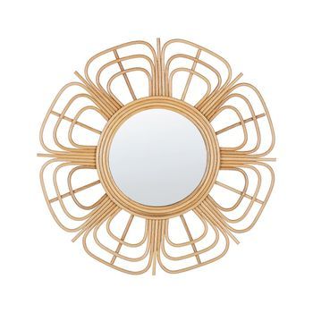 Espejo De Pared De Ratán Beige 60 Cm Forma De Sol Boho Sala De Estar Dormitorio Pasaku