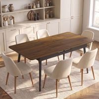 mesa de comedor de mdf homcom 130-160x85x75 cm - nogal claro