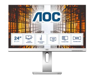 AOC X24P1/GR Monitor 24 Pulgadas WUXGA, 60Hz, IPS, 4 ms GtG, Altura Ajustable, Altavoces (1920x1200, 1x HDMI 1.4, 1x DP 1.2, USB-Hub) Gris