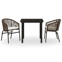 juego de comedor de jardin 3 uds  conjunto mueble jardin mesa y sillas marron