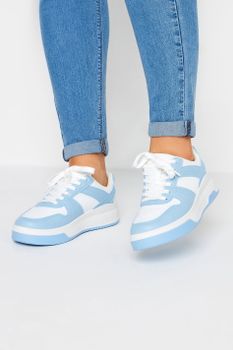 Deportivas De Suela Gruesa Blancas Y Azules En Ancho Especial
