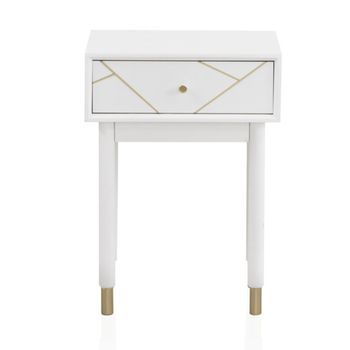 Mesa De 1 Cajón Lacada En Blanco Con Frente Decorado En Oro