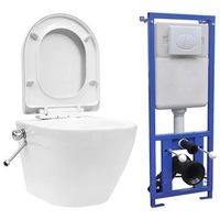 inodoro wc de pared sin bordes cisterna oculta ceramica blanco vidaxl